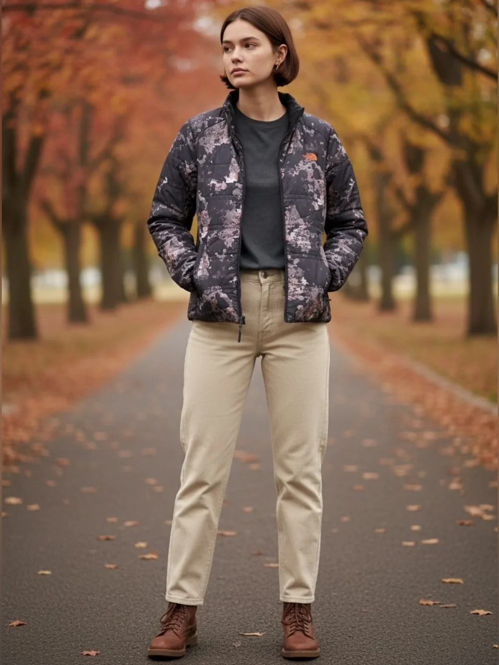 The North Face Brown/ Orange Camo Puffer Jacket Coat